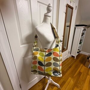Orla Kiely Yellow and Brown Leaf Print Shoulder Bag